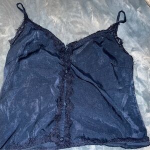 Miami Navy Blue Lace & Silk Top